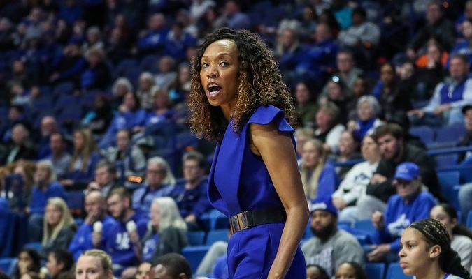 Embattled Kentucky head coach Kyra Elzy not happy with the referees during game versus No. 1-ranked South Carolina (Danny Pendleton Photo Credit)